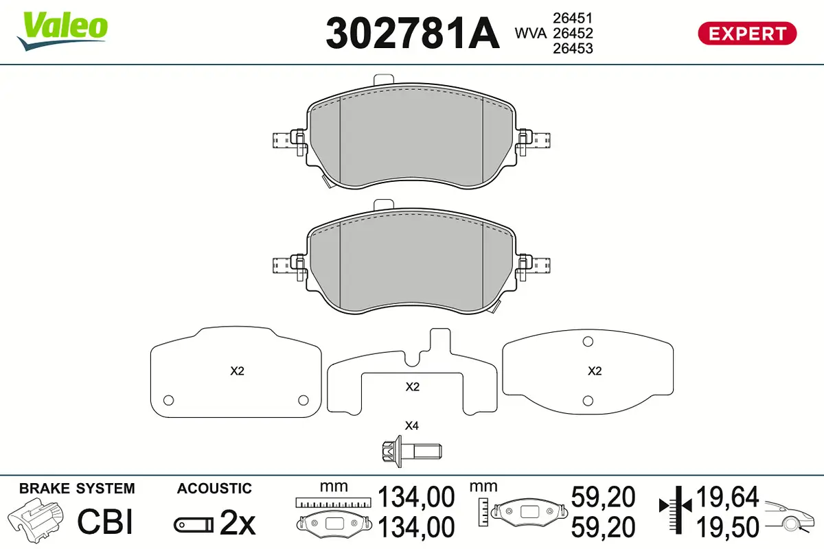 Bremsbelagsatz, Scheibenbremse Vorderachse VALEO 302781A