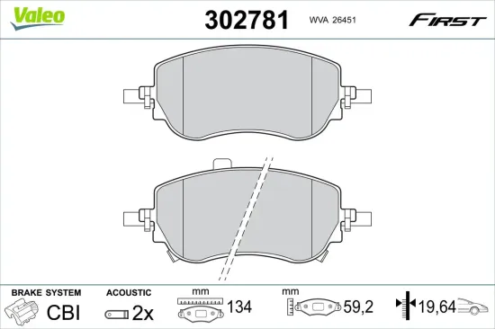 Bremsbelagsatz, Scheibenbremse Vorderachse VALEO 302781 Bild Bremsbelagsatz, Scheibenbremse Vorderachse VALEO 302781