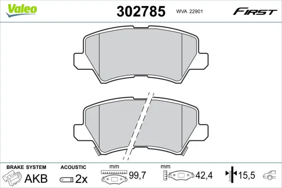 Bremsbelagsatz, Scheibenbremse Hinterachse VALEO 302785 Bild Bremsbelagsatz, Scheibenbremse Hinterachse VALEO 302785