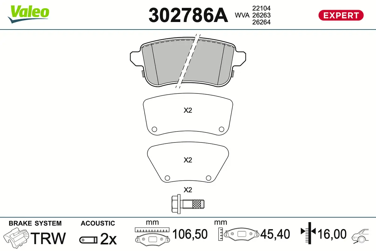 Bremsbelagsatz, Scheibenbremse Hinterachse VALEO 302786A