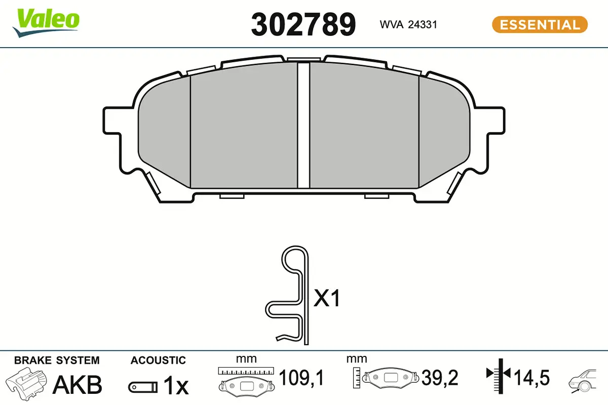 Bremsbelagsatz, Scheibenbremse Hinterachse VALEO 302789