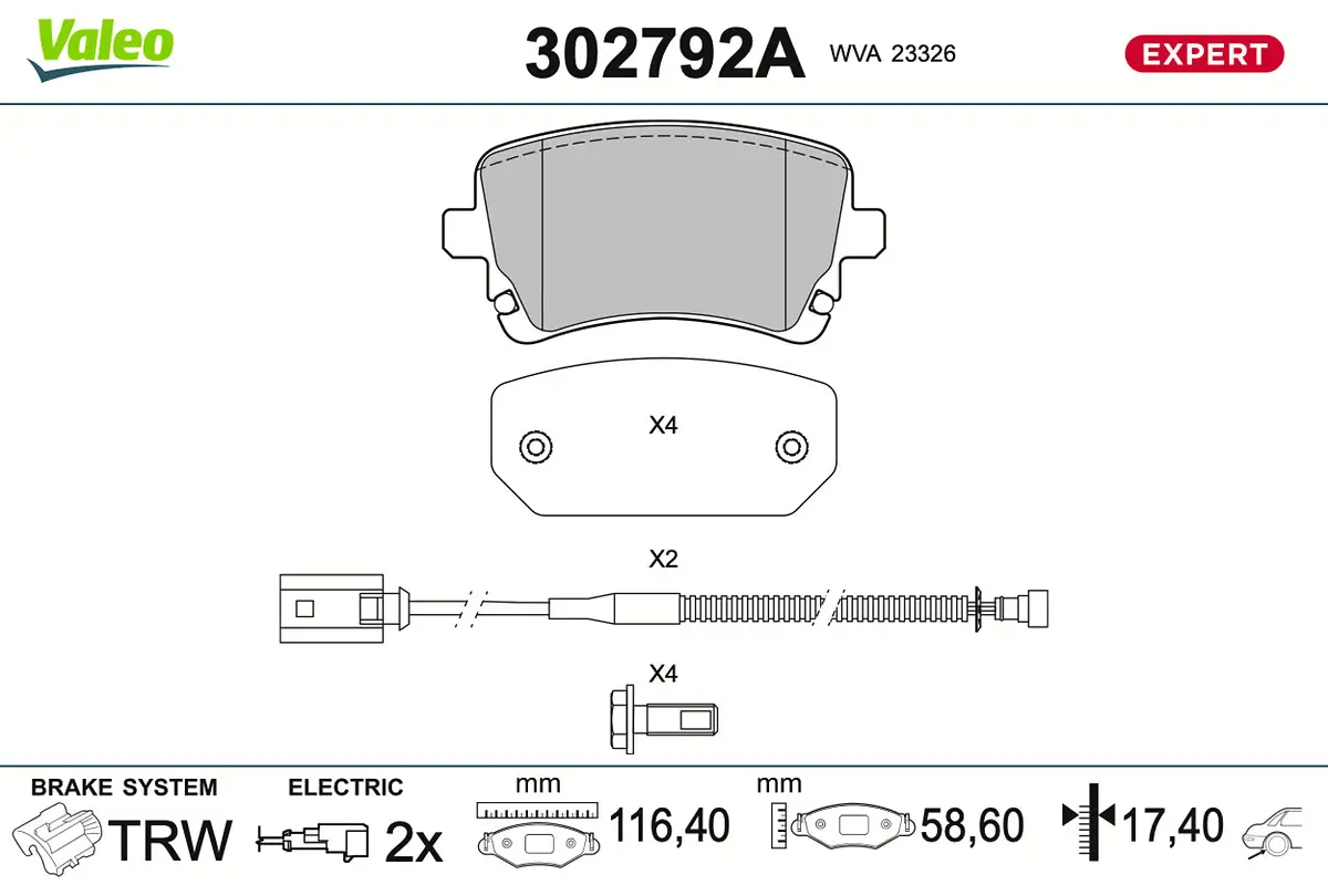 Bremsbelagsatz, Scheibenbremse Hinterachse VALEO 302792A