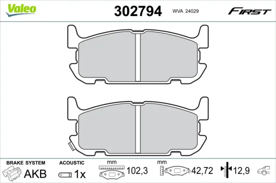 Bremsbelagsatz, Scheibenbremse Hinterachse VALEO 302794 Bild Bremsbelagsatz, Scheibenbremse Hinterachse VALEO 302794