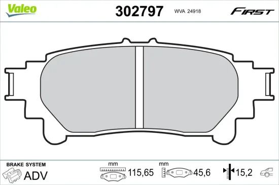 Bremsbelagsatz, Scheibenbremse Hinterachse VALEO 302797 Bild Bremsbelagsatz, Scheibenbremse Hinterachse VALEO 302797