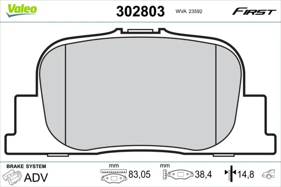 Bremsbelagsatz, Scheibenbremse Hinterachse VALEO 302803 Bild Bremsbelagsatz, Scheibenbremse Hinterachse VALEO 302803