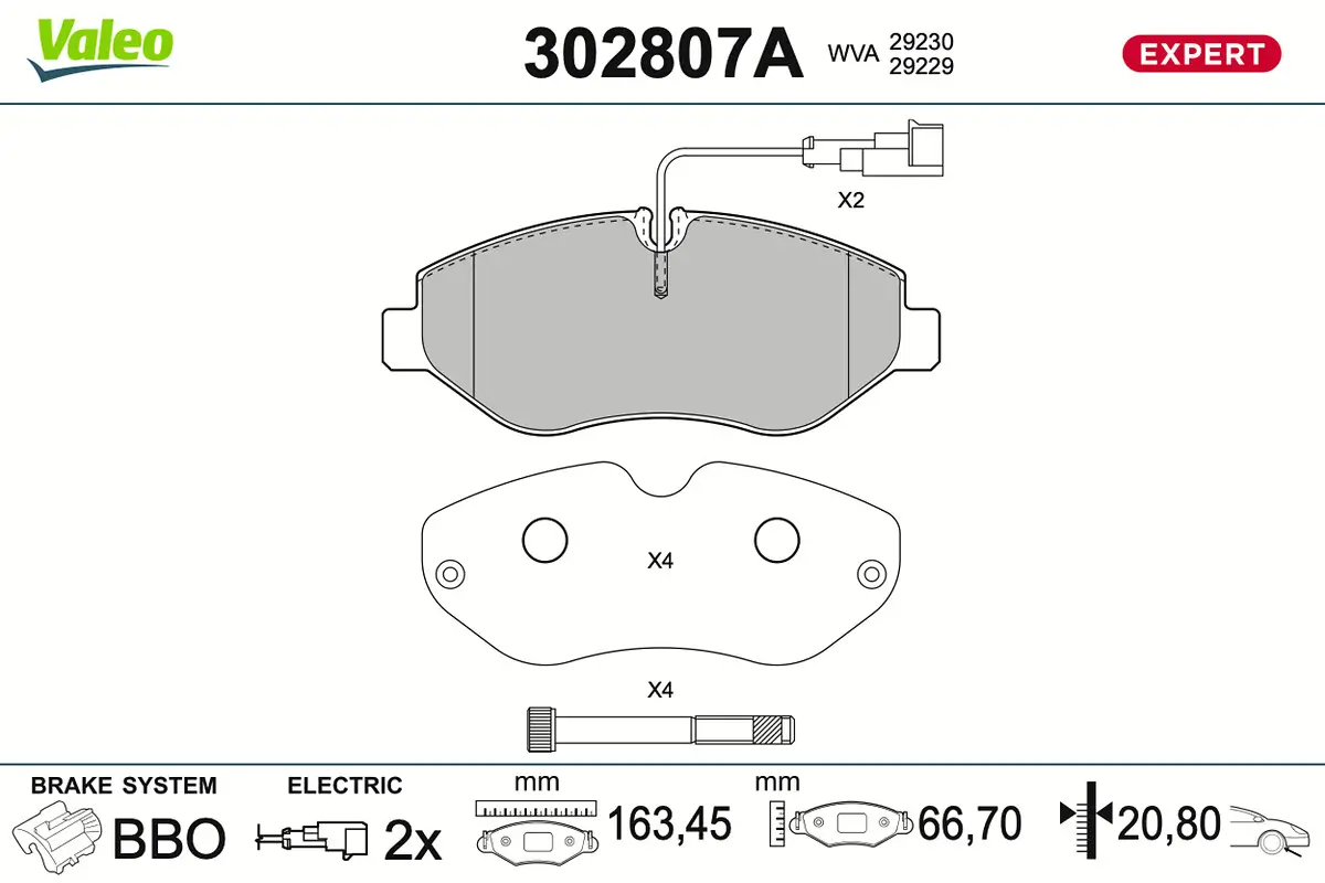 Bremsbelagsatz, Scheibenbremse Vorderachse VALEO 302807A