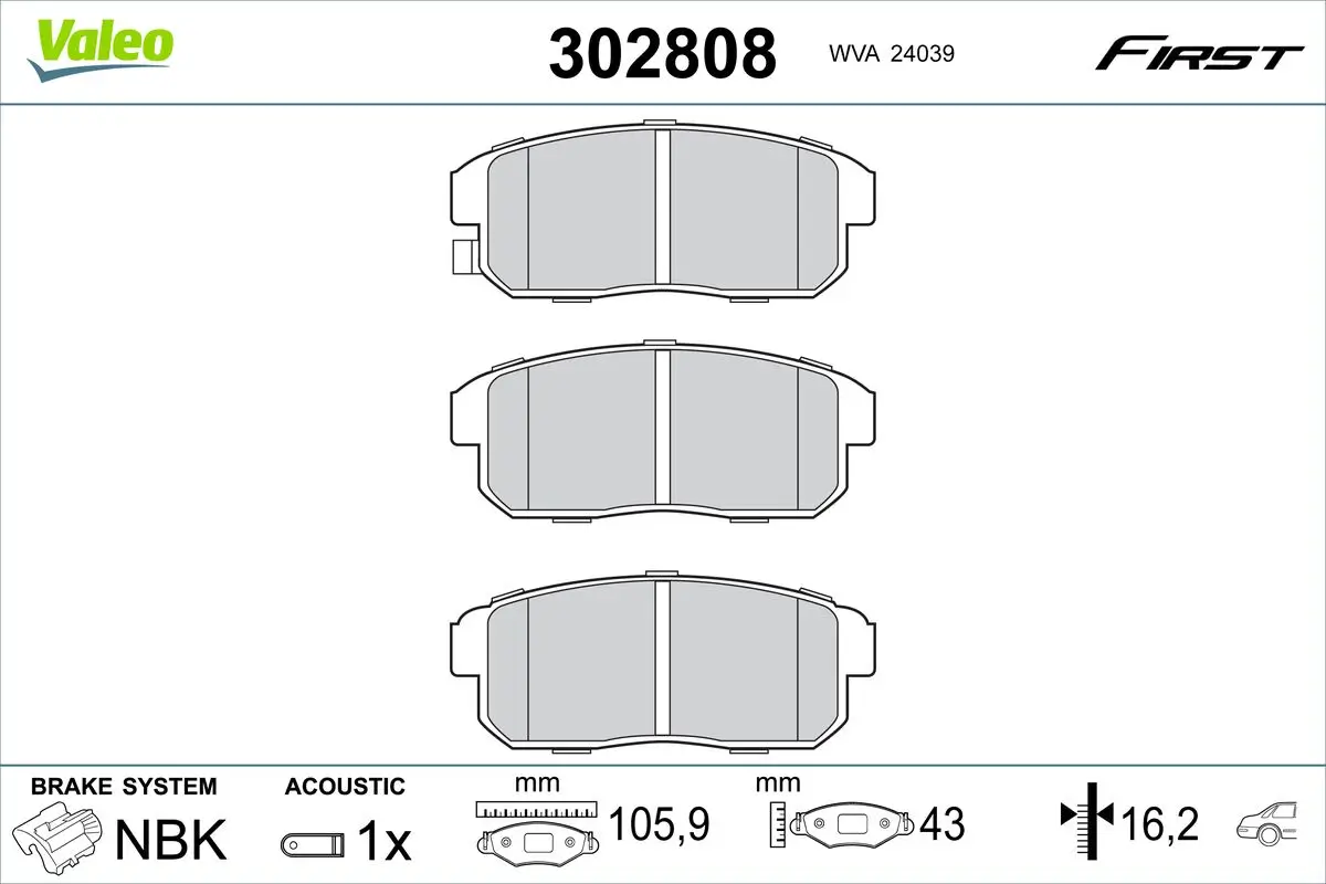 Bremsbelagsatz, Scheibenbremse Hinterachse VALEO 302808