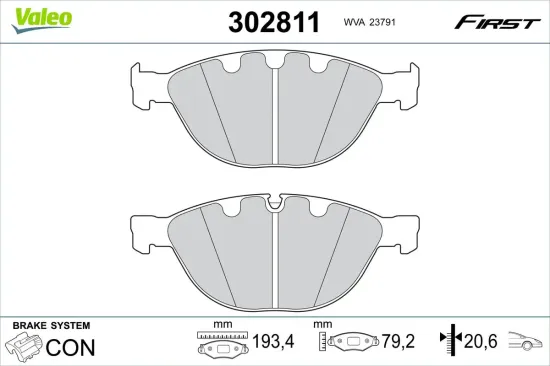Bremsbelagsatz, Scheibenbremse Vorderachse VALEO 302811 Bild Bremsbelagsatz, Scheibenbremse Vorderachse VALEO 302811