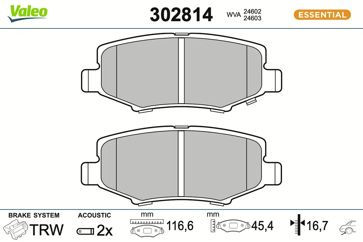 Bremsbelagsatz, Scheibenbremse Hinterachse VALEO 302814