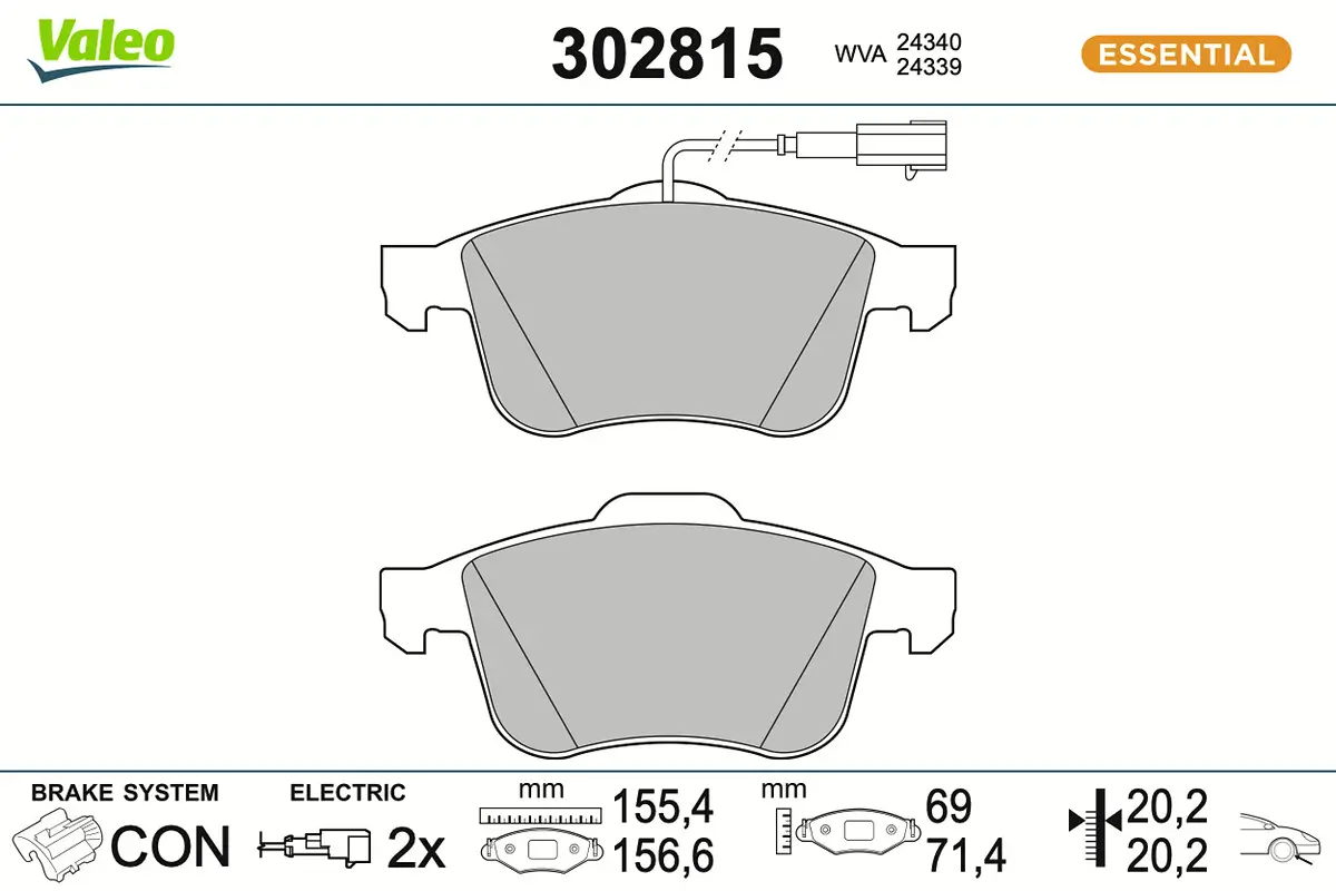 Bremsbelagsatz, Scheibenbremse Vorderachse VALEO 302815