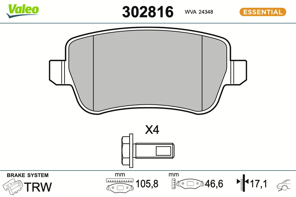 Bremsbelagsatz, Scheibenbremse Hinterachse VALEO 302816