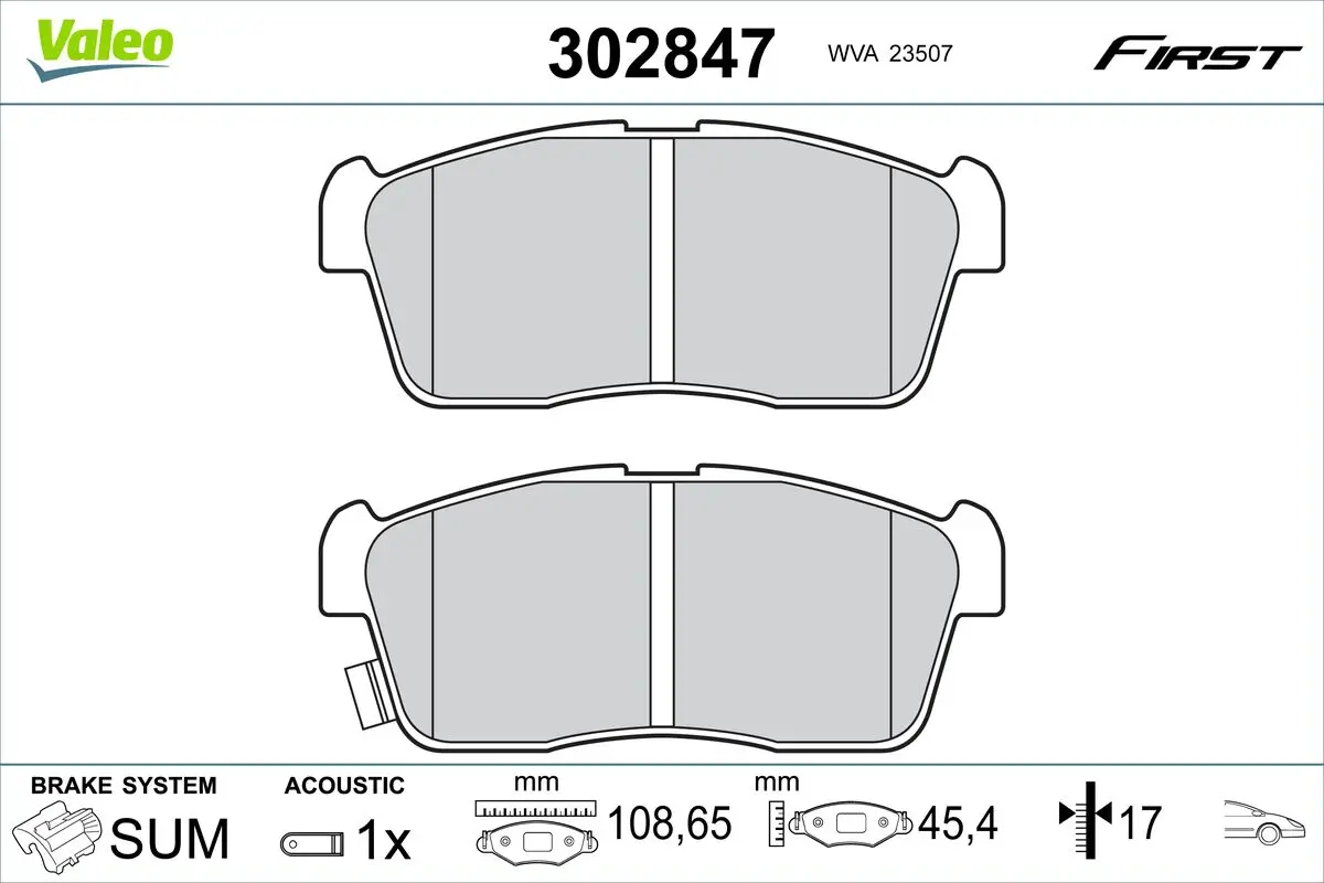 Bremsbelagsatz, Scheibenbremse Vorderachse VALEO 302847