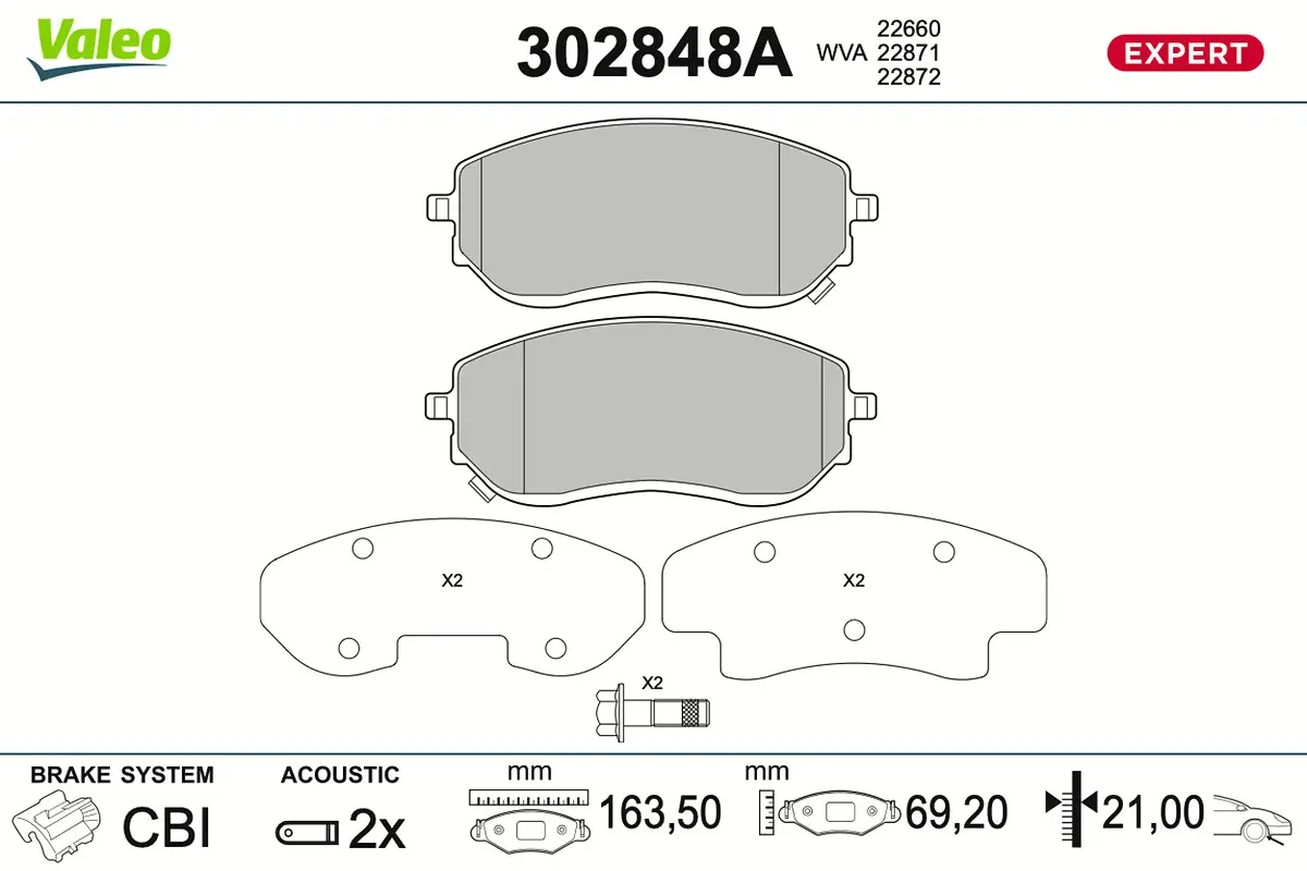 Bremsbelagsatz, Scheibenbremse Vorderachse VALEO 302848A