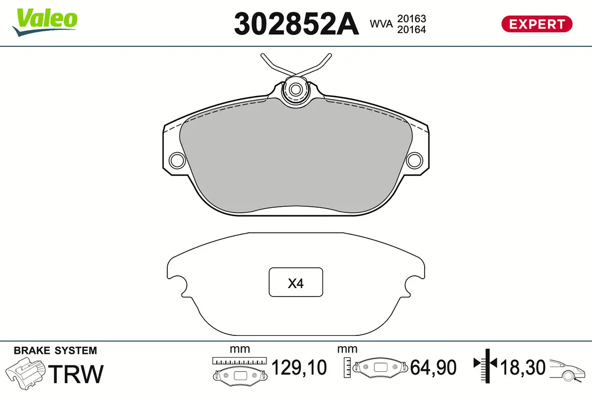 Bremsbelagsatz, Scheibenbremse Vorderachse VALEO 302852A