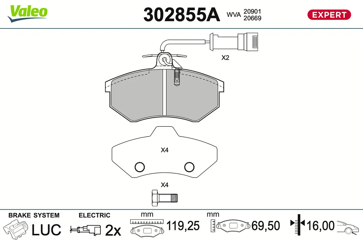 Bremsbelagsatz, Scheibenbremse Vorderachse VALEO 302855A