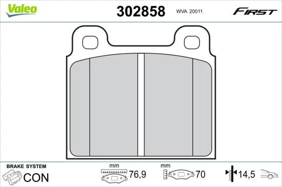 Bremsbelagsatz, Scheibenbremse Vorderachse VALEO 302858 Bild Bremsbelagsatz, Scheibenbremse Vorderachse VALEO 302858