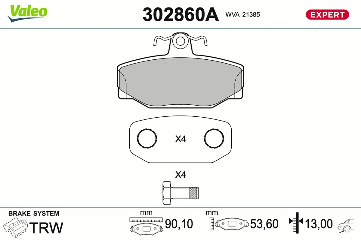 Bremsbelagsatz, Scheibenbremse Hinterachse VALEO 302860A