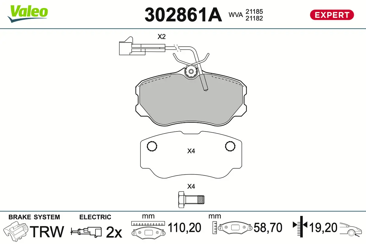 Bremsbelagsatz, Scheibenbremse Vorderachse VALEO 302861A