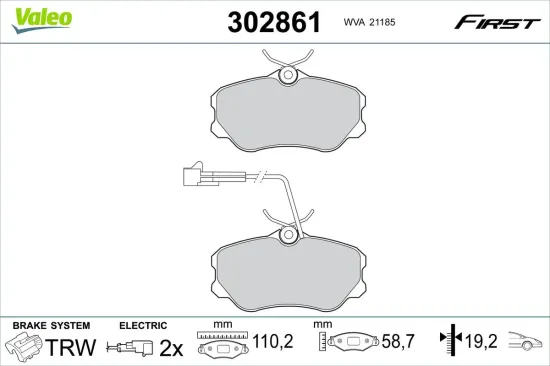 Bremsbelagsatz, Scheibenbremse Vorderachse VALEO 302861 Bild Bremsbelagsatz, Scheibenbremse Vorderachse VALEO 302861