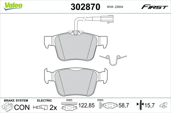 Bremsbelagsatz, Scheibenbremse Hinterachse VALEO 302870 Bild Bremsbelagsatz, Scheibenbremse Hinterachse VALEO 302870