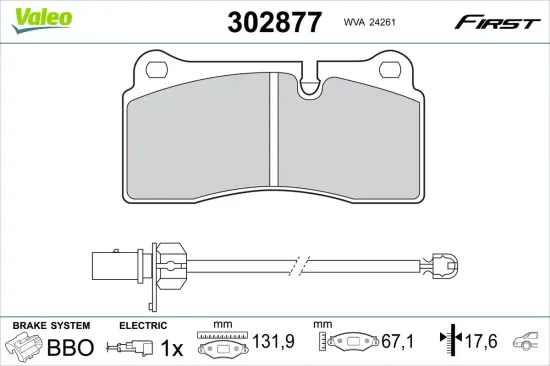 Bremsbelagsatz, Scheibenbremse Hinterachse VALEO 302877 Bild Bremsbelagsatz, Scheibenbremse Hinterachse VALEO 302877