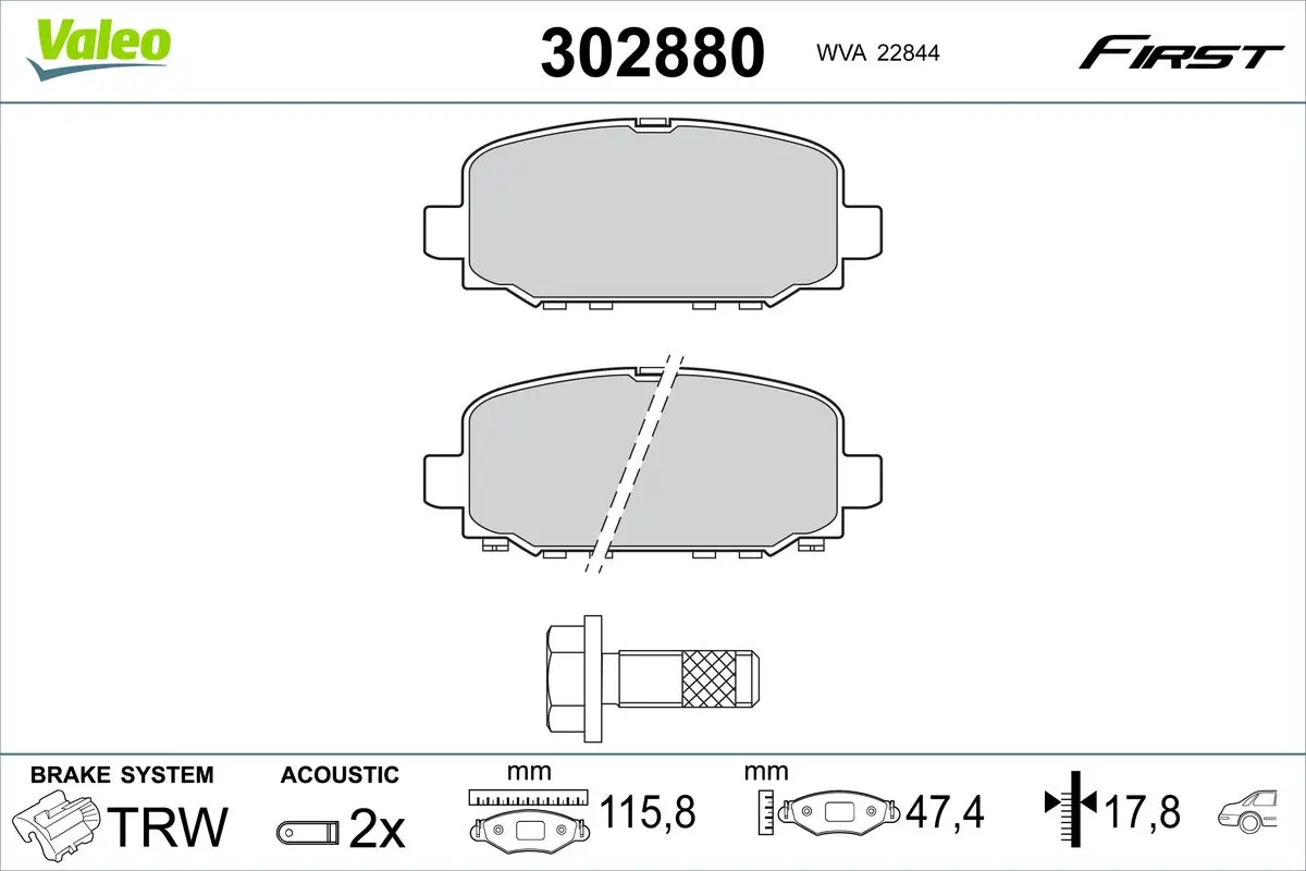 Bremsbelagsatz, Scheibenbremse Hinterachse VALEO 302880
