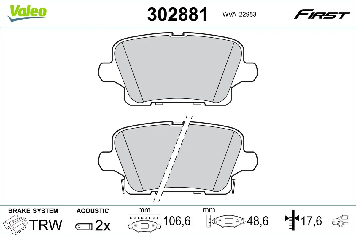 Bremsbelagsatz, Scheibenbremse Hinterachse VALEO 302881