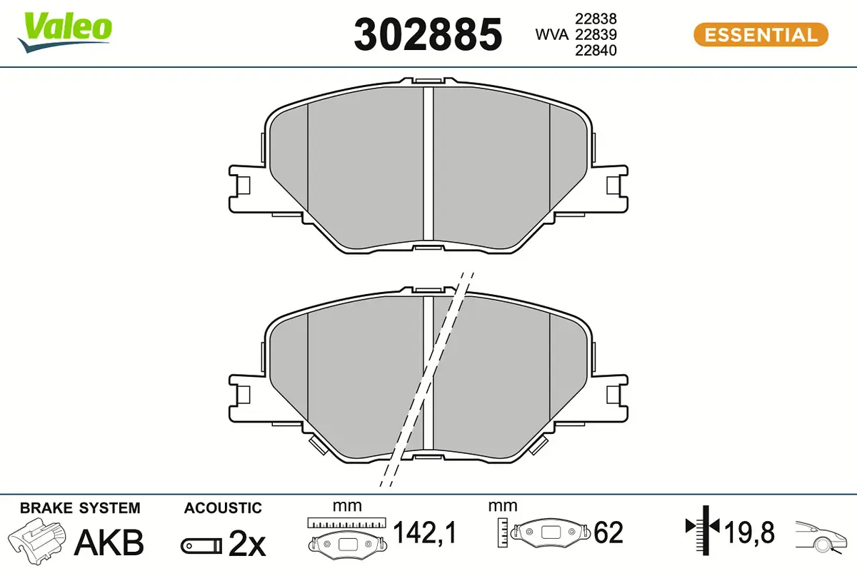 Bremsbelagsatz, Scheibenbremse Vorderachse VALEO 302885