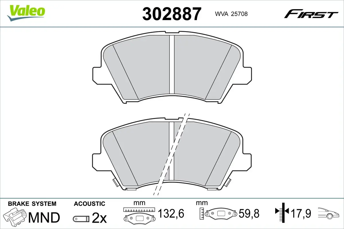 Bremsbelagsatz, Scheibenbremse Vorderachse VALEO 302887