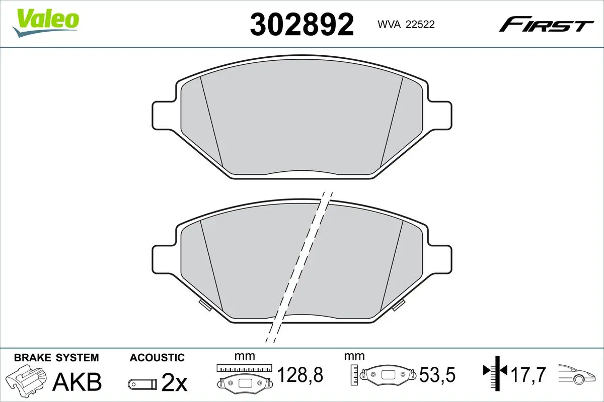 Bremsbelagsatz, Scheibenbremse Vorderachse VALEO 302892