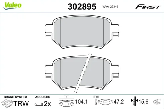 Bremsbelagsatz, Scheibenbremse Hinterachse VALEO 302895 Bild Bremsbelagsatz, Scheibenbremse Hinterachse VALEO 302895