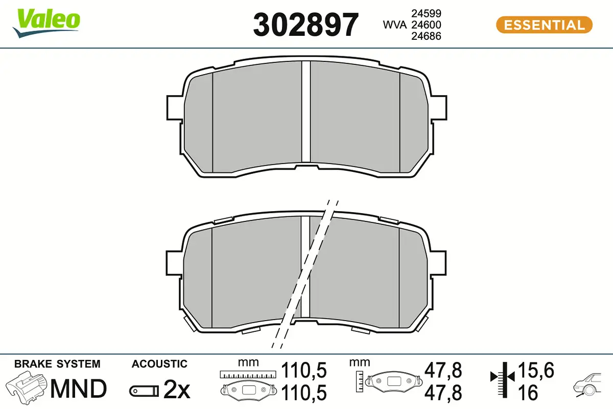 Bremsbelagsatz, Scheibenbremse Hinterachse VALEO 302897