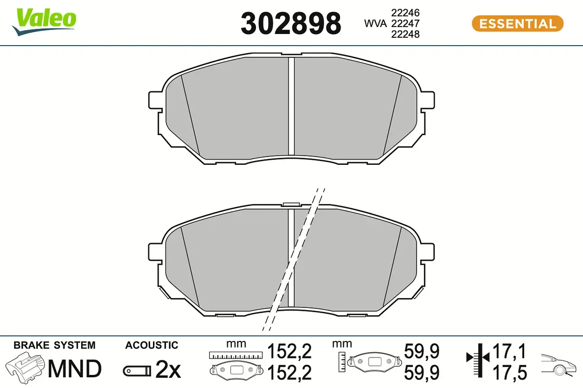 Bremsbelagsatz, Scheibenbremse Vorderachse VALEO 302898