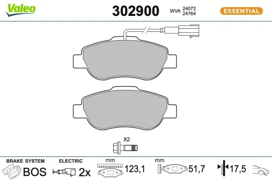 Bremsbelagsatz, Scheibenbremse Vorderachse VALEO 302900 Bild Bremsbelagsatz, Scheibenbremse Vorderachse VALEO 302900