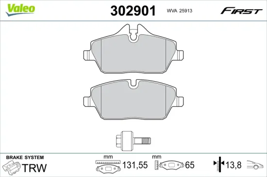 Bremsbelagsatz, Scheibenbremse Vorderachse VALEO 302901 Bild Bremsbelagsatz, Scheibenbremse Vorderachse VALEO 302901