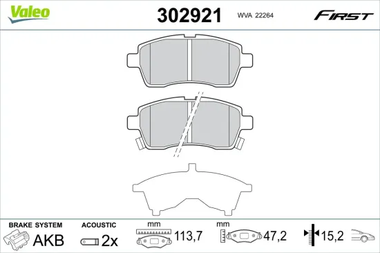 Bremsbelagsatz, Scheibenbremse Vorderachse VALEO 302921 Bild Bremsbelagsatz, Scheibenbremse Vorderachse VALEO 302921