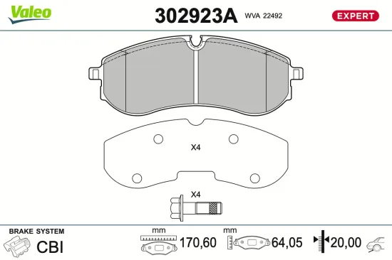 Bremsbelagsatz, Scheibenbremse Hinterachse VALEO 302923A Bild Bremsbelagsatz, Scheibenbremse Hinterachse VALEO 302923A