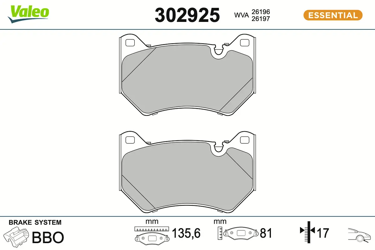 Bremsbelagsatz, Scheibenbremse Vorderachse VALEO 302925