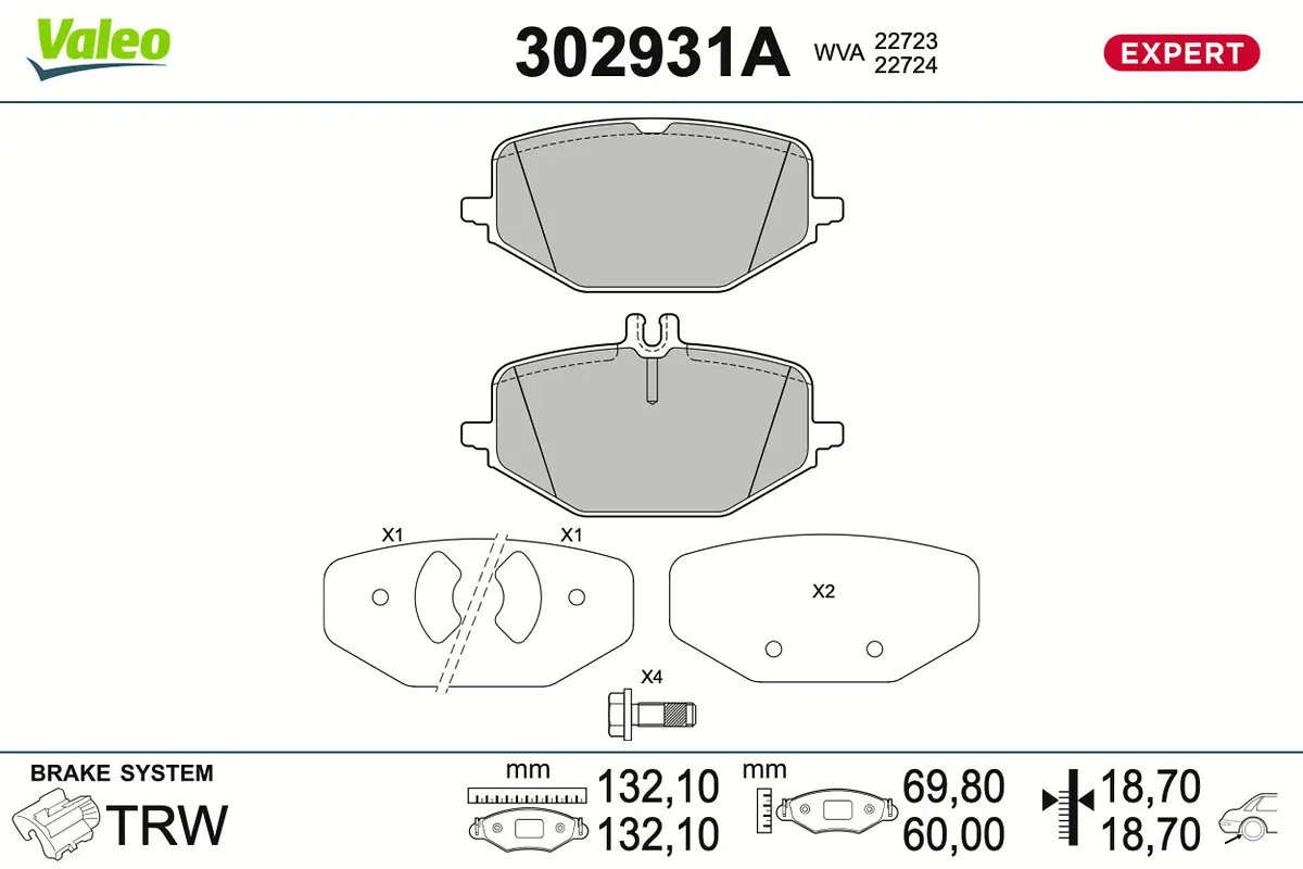 Bremsbelagsatz, Scheibenbremse Hinterachse VALEO 302931A