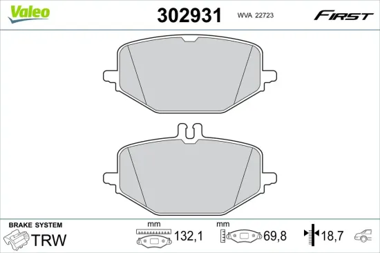 Bremsbelagsatz, Scheibenbremse Hinterachse VALEO 302931 Bild Bremsbelagsatz, Scheibenbremse Hinterachse VALEO 302931