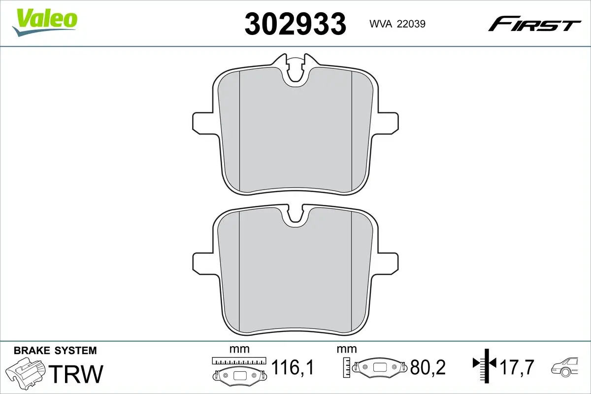 Bremsbelagsatz, Scheibenbremse Hinterachse VALEO 302933
