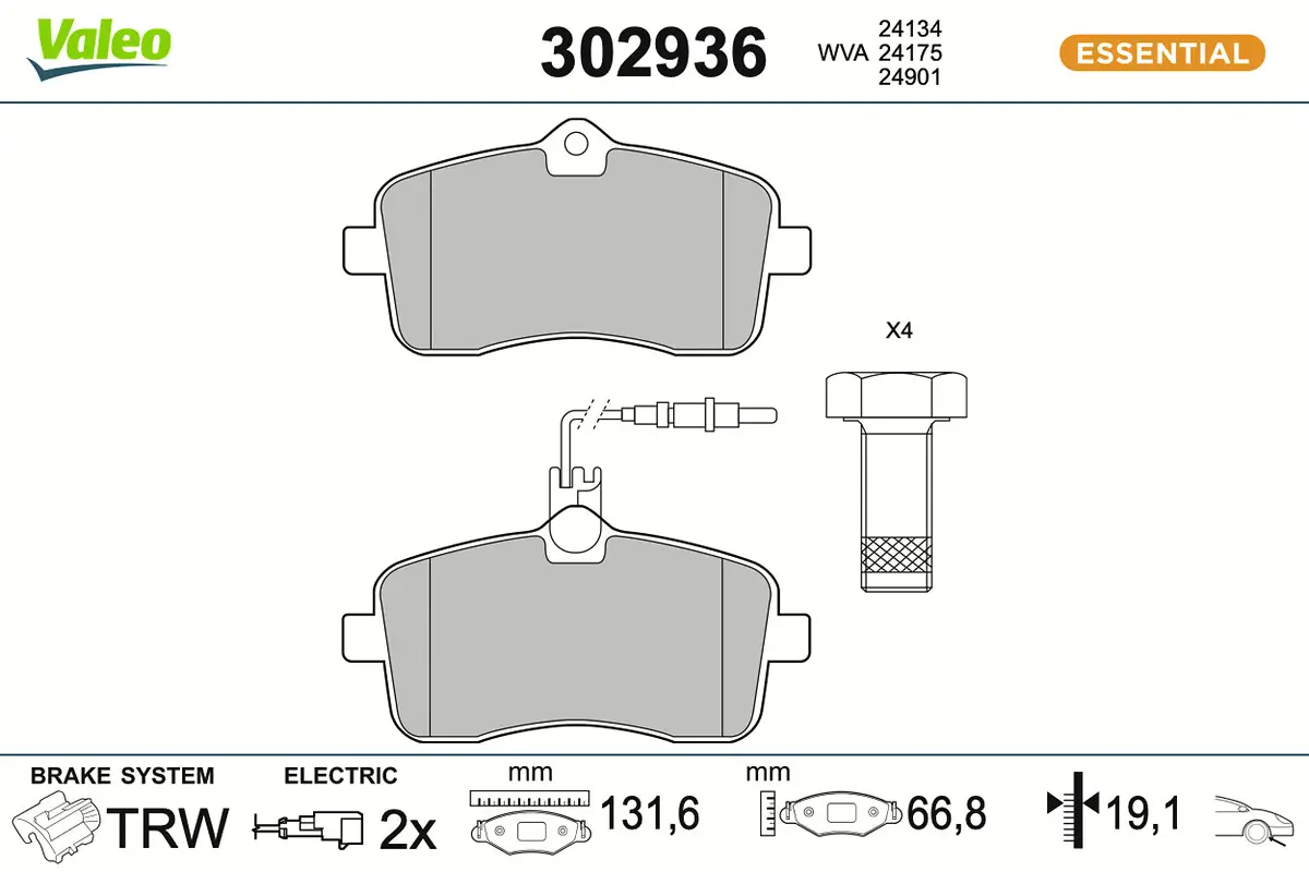 Bremsbelagsatz, Scheibenbremse Vorderachse VALEO 302936
