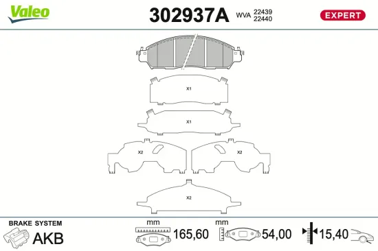 Bremsbelagsatz, Scheibenbremse Vorderachse VALEO 302937A Bild Bremsbelagsatz, Scheibenbremse Vorderachse VALEO 302937A