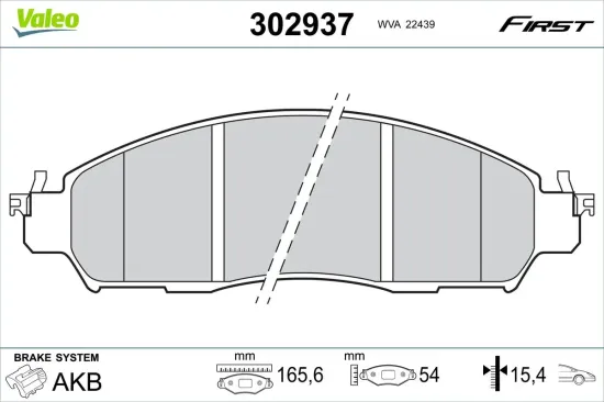 Bremsbelagsatz, Scheibenbremse Vorderachse VALEO 302937 Bild Bremsbelagsatz, Scheibenbremse Vorderachse VALEO 302937