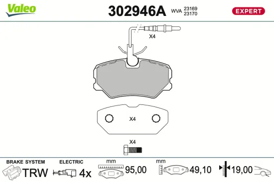 Bremsbelagsatz, Scheibenbremse Vorderachse VALEO 302946A Bild Bremsbelagsatz, Scheibenbremse Vorderachse VALEO 302946A