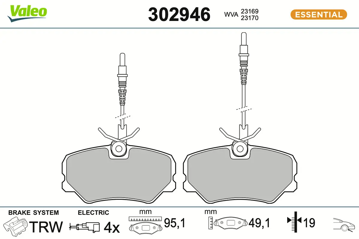 Bremsbelagsatz, Scheibenbremse Vorderachse VALEO 302946