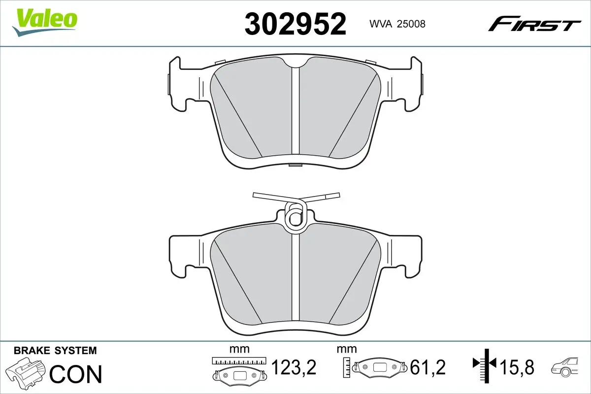 Bremsbelagsatz, Scheibenbremse Hinterachse VALEO 302952