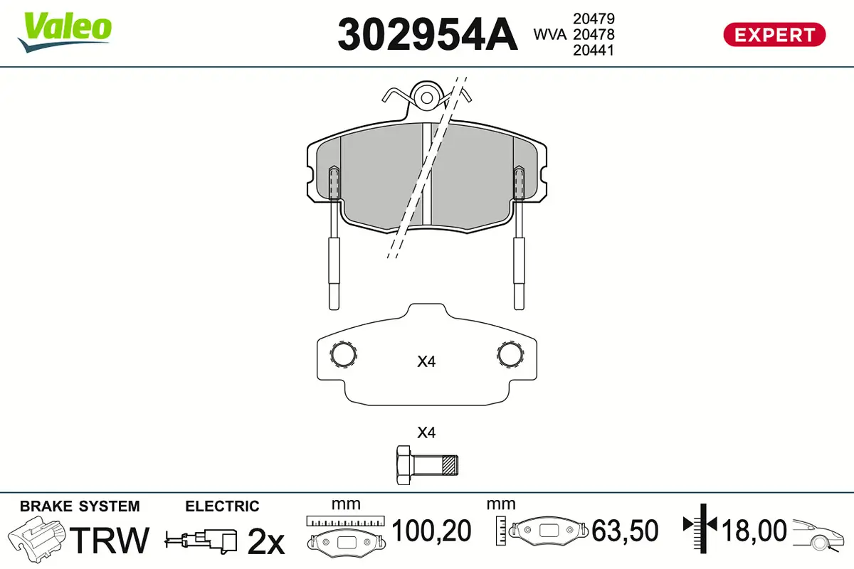 Bremsbelagsatz, Scheibenbremse Vorderachse VALEO 302954A