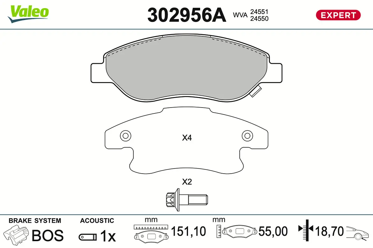 Bremsbelagsatz, Scheibenbremse Vorderachse VALEO 302956A