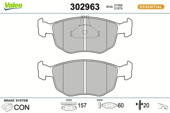 Bremsbelagsatz, Scheibenbremse Vorderachse VALEO 302963 Bild Bremsbelagsatz, Scheibenbremse Vorderachse VALEO 302963